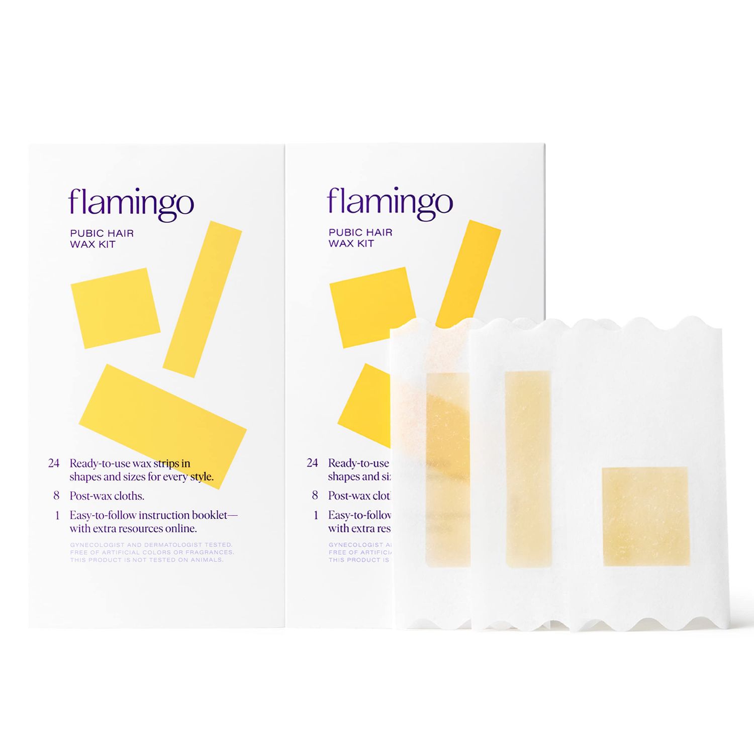 Flamingo Women Pubic Waxing Kit with 24 Wax Strips, 8 Post-Wax Cloths, Pack of 2