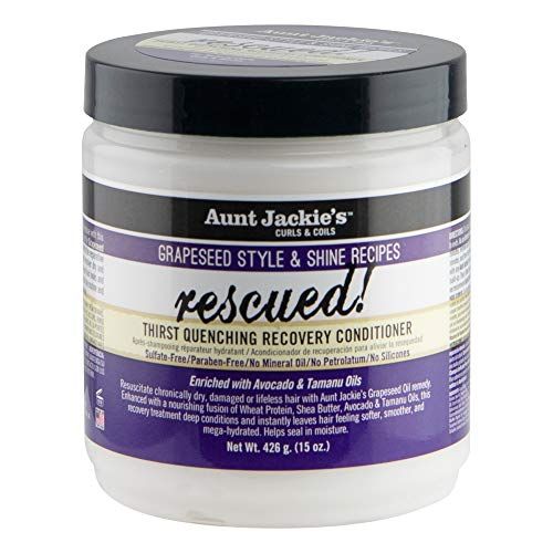 Aunt Jackies Grapeseed Style and Shine Recipes Rescued Thirst Quenching Hair Recovery Conditioner Repair Treatment, Seals in Moisture, 15 oz