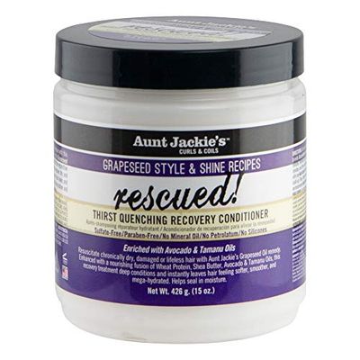 Aunt Jackies Grapeseed Style and Shine Recipes Rescued Thirst Quenching Hair Recovery Conditioner Repair Treatment, Seals in Moisture, 15 oz