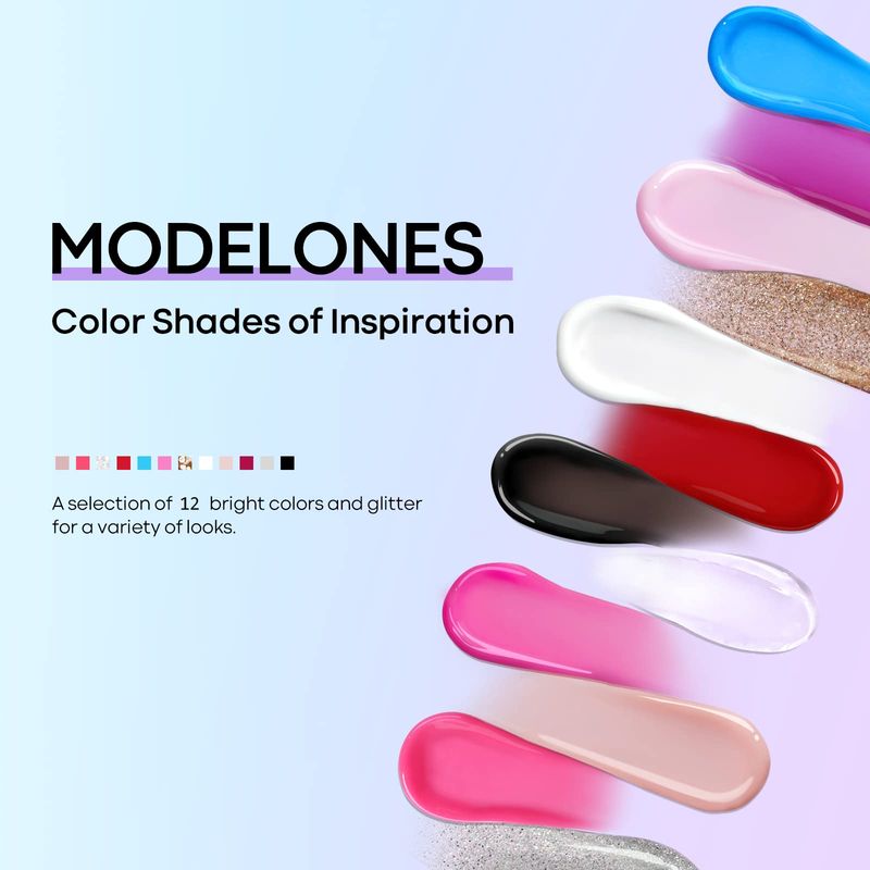 modelones 12 Colors Poly Nail Extension Gel Kit Pink Black White Red Glitter All Seasons Classic Colors Builder Nail Gel Set Holiday Manicure DIY Design Salon at Home Beauty Gifts