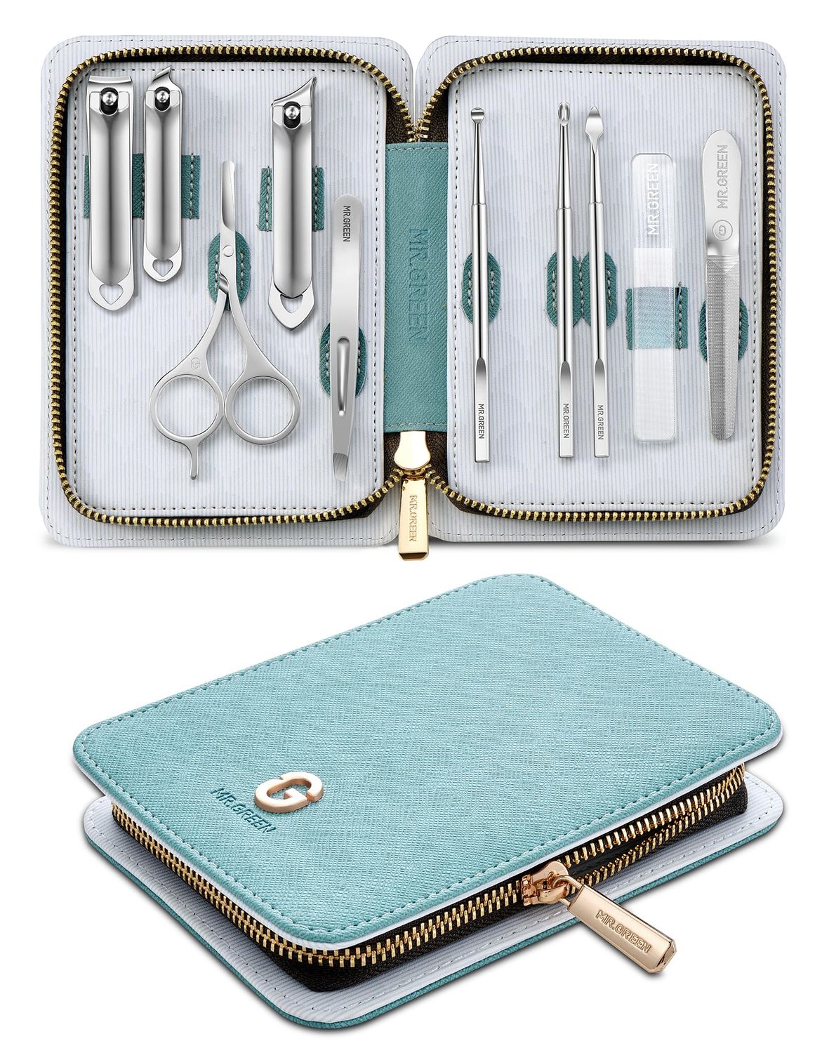MR.GREEN Manicure Kit 10 in 1, German Stainless Nail Clippers Set, Professional Personal Nail Care Kit Manicure Pedicure Set, Portable Travel Nail Kit with Exquisite Leather Case for Men &amp; Women
