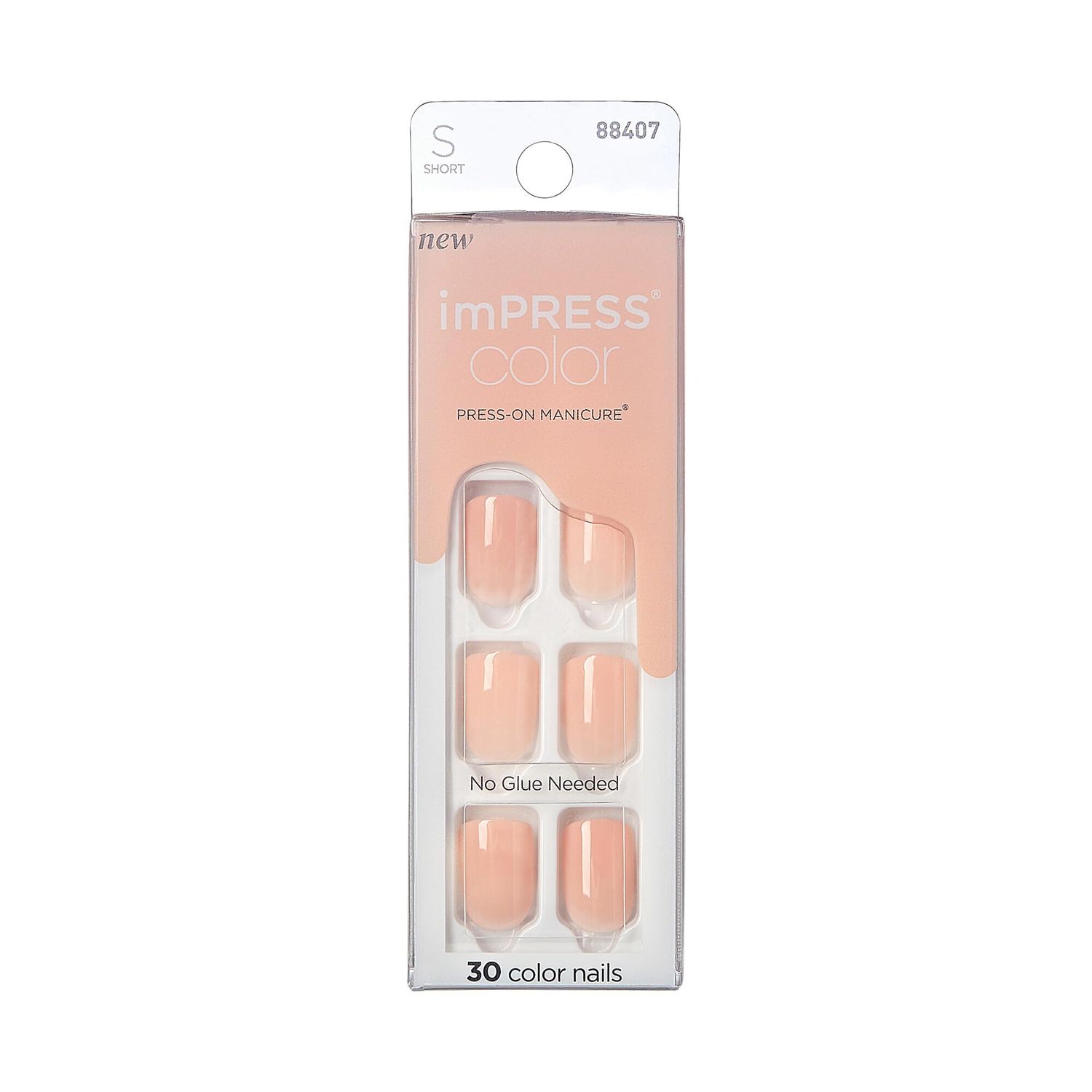 KISS imPRESS Color No Glue Mani 30 Pcs Press On Nails, Matte, Light Peach, Pink, Short Size, Squoval Shape, Simple Peel &amp; Press Easy Apply, Hassel-Free Removal, Essential Tools Included