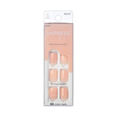 KISS imPRESS Color No Glue Mani 30 Pcs Press On Nails, Matte, Light Peach, Pink, Short Size, Squoval Shape, Simple Peel &amp; Press Easy Apply, Hassel-Free Removal, Essential Tools Included