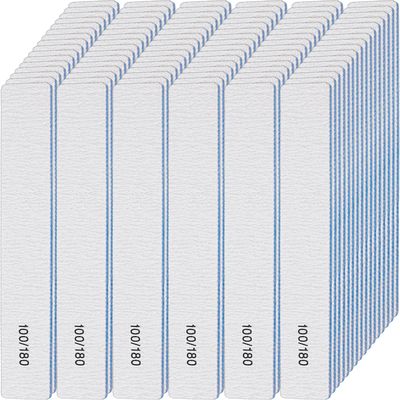 Lanties 200 Pcs 100/180 Grit Nail Files, Reusable Nail File Double Sided Emery Boards for Acrylic and Gel Nails, Professional Fingernail Files Manicure Tools for Filers Salons Home Pedicure Beauty