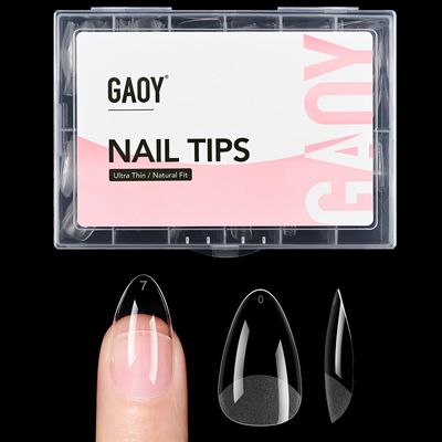 GAOY Short Almond Fake Gel Nail Tips, 12 Sizes False Full Cover Acrylic Press on Nails, 240Pcs Soft Half Matte Tips