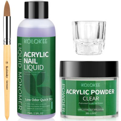 Kolqkee Acrylic Nail Kit Acrylic Powder and Liquid Set with Kolinsky Nail Brush, Lamp (Not Required) for Home DIY Salon Nails Application