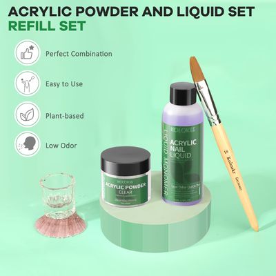 Kolqkee Acrylic Nail Kit Acrylic Powder and Liquid Set with Kolinsky Nail Brush, Lamp (Not Required) for Home DIY Salon Nails Application