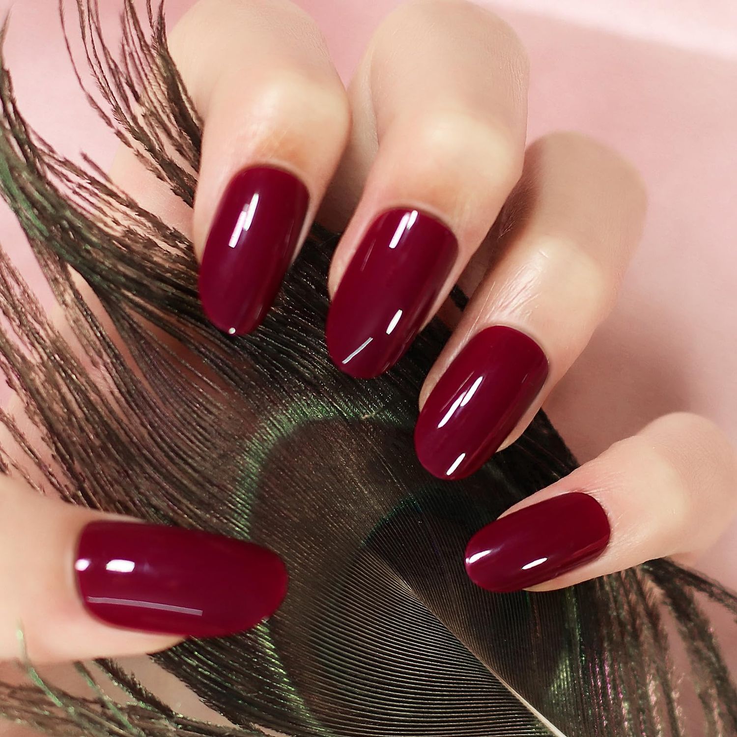 Medium Length Purple Red Press on Nails Glossy Oval False Nails Fake Fingernails Art Tips Set for Party Daily Office DIY