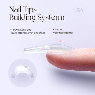 Angeles Tipex Instant Apex Nail Tips: Long Coffin, Full Cover Gel, Thicker Acrylic, Strong Hard Clear Pre-etched Press-on Nails