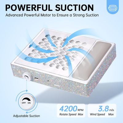 CHRISTINE SHELLY Rechargeable Nail Dust Collector Powerful 650PA 56W Nail Extractor Vacuum Suction Brushless Turbo Vent Fan Hand Pillow 30pcs Cotton Filter White Diamond