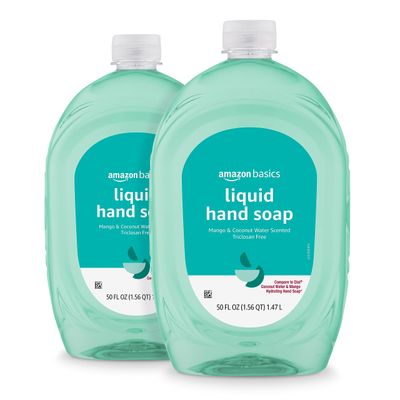 Amazon Basics Liquid Hand Soap Refill, Mango &amp; Coconut Water Scent, Triclosan-Free, 50 Fl Oz (Pack of 2)
