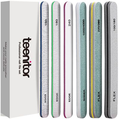Teenitor Nail File Buffer, Nail Files for Natural Nails and Acrylic Nails, Manicure Buffer Block, Different Grits, Straight