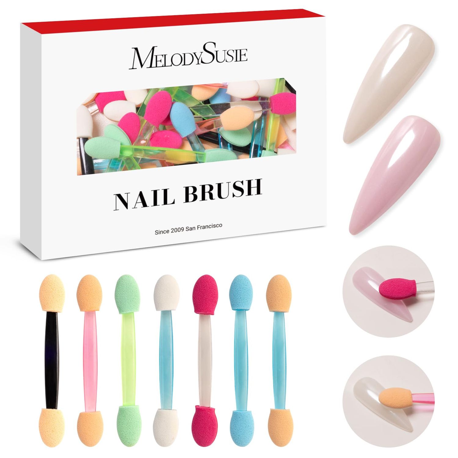 MelodySusie 50Pcs Chrome Nail Powder Brushes, Disposable Dual Sides Eye Shadow Sponge Applicator Eyeshadow Brushes Makeup Brush,Metallic Mirror Effect Brush Pearl Glitter Pen Brush