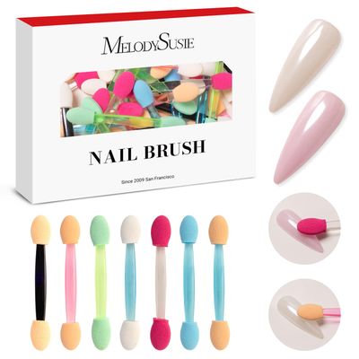 MelodySusie 50Pcs Chrome Nail Powder Brushes, Disposable Dual Sides Eye Shadow Sponge Applicator Eyeshadow Brushes Makeup Brush,Metallic Mirror Effect Brush Pearl Glitter Pen Brush