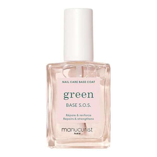 MANUCURIST S.O.S. Base Coat Enriched with Vitamins C and B5 Nail Fortifier Repairs and Strengthens Care for Very Damaged Nails Vegan, Up to 78 Plant-Based Made in France 0.5 fl oz