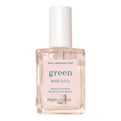 MANUCURIST S.O.S. Base Coat Enriched with Vitamins C and B5 Nail Fortifier Repairs and Strengthens Care for Very Damaged Nails Vegan, Up to 78 Plant-Based Made in France 0.5 fl oz