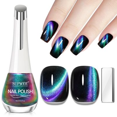 SUPWEE Cat Eye Nail Polish Non Gel with Magnet Quick Dry Cateye Magnetic Nail Polish for Fingernail Air Drying Fast Lacquer Manicure Gift For Women Girls 16ml, 0.54fl oz