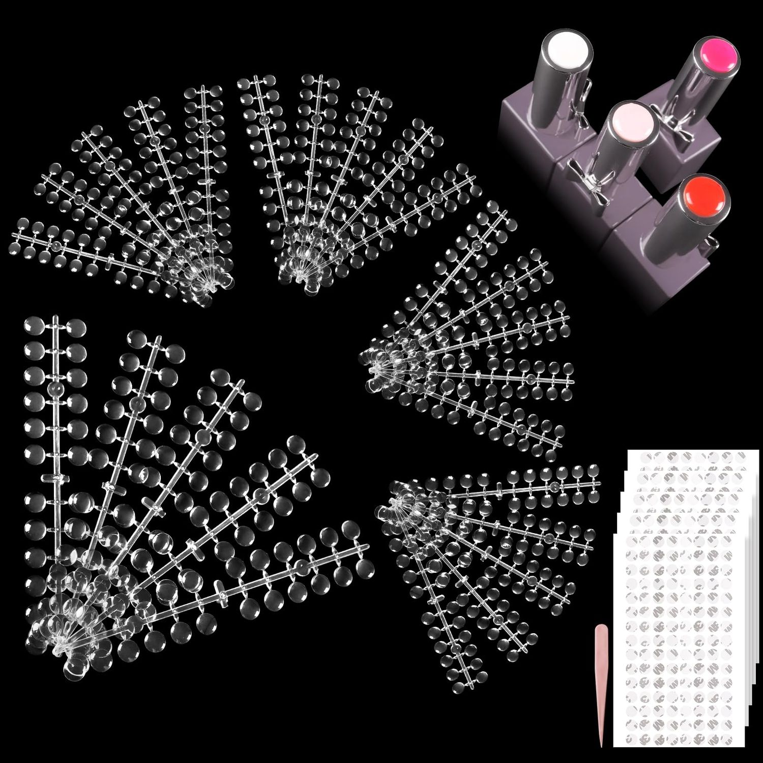 Allstarry Nail Swatches, 600Pcs Nail Polish Swatch Dots Round Nail Color Swatches Clear Transparent Nail Polish Display Nail Sample Swatches with Adhesive Sticker for Gel Polish Nail Swatch Book