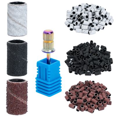 Delanie 300 Pcs 80180240 Sanding Bands for Electric Nail Drill Machines with Mandrel Bit, Professional Manicure Nail Salon Supplies, Fine Medium Coarse Grit