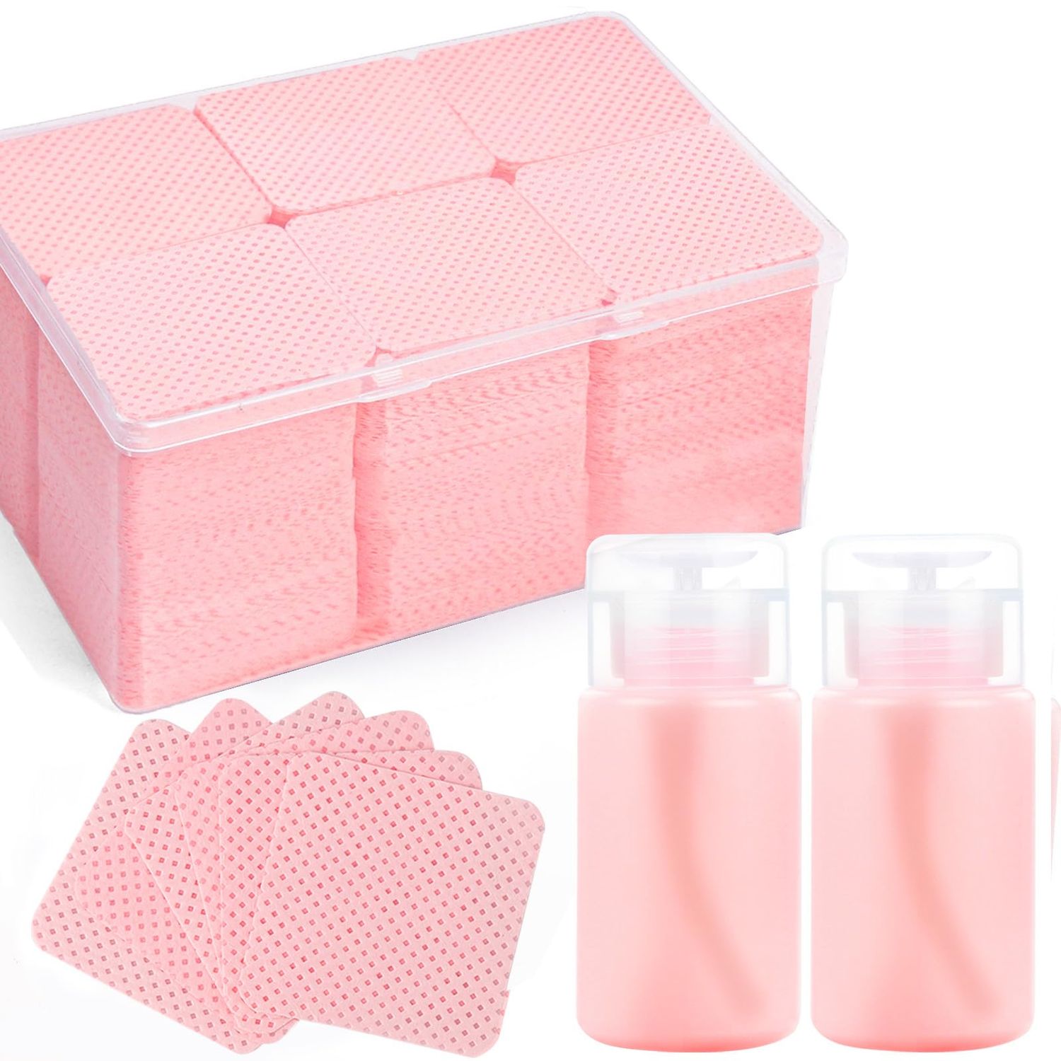 Corconess 1080PCS Lint Free Nail Wipes with 2 Acetone Dispensers, Nail Polish Remover Wipes with Pump Dispenser,Lash Extensions Glue Cleaning Wipe Empty Pump Bottle Pump Wipes Nail Kit