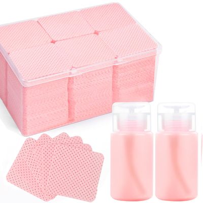Corconess 1080PCS Lint Free Nail Wipes with 2 Acetone Dispensers, Nail Polish Remover Wipes with Pump Dispenser,Lash Extensions Glue Cleaning Wipe Empty Pump Bottle Pump Wipes Nail Kit