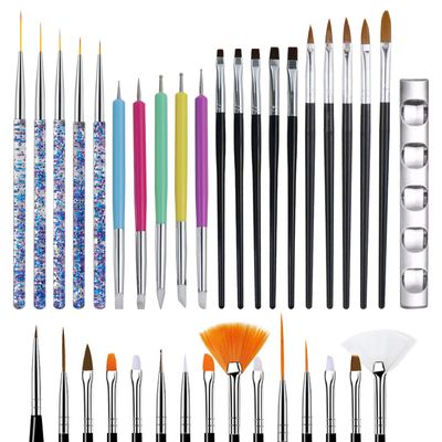 ESUOHYM 36 PCS Nail Art Brushes Set, Striping Brushes for Long Lines, Dotting Tools for Nail Supplies, Powder Brush for Gel Polish Design, Must Have Nail Tech for Salon Home