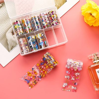 10 Rolls Cute Cartoon Foil Transfer Stickers for Nail Art - Holographic Decals and Designs for Women, Kids, Girls - Acrylic Nails Decoration Supplies