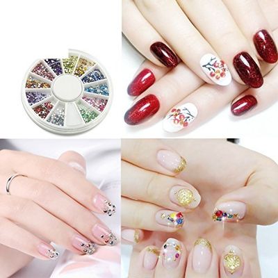KADS Rhinestones 12 AB Colors 600 Pcs Nail Art Decorations Valentines Day Crystal Glitters Rhinestones Acrylic Tips Manicure Decoration for Nail Tools