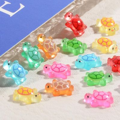 100PCS Resin Sea Turtle Nail Charms - 7 Colors Mixed Cute Mini Tortoise 3D Animal Glow in The Dark Summer Ocean Charms - Rhinestones for Gift DIY Craft Nail Decoration