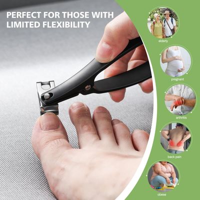 BALUCA 360 Rotating Jaw Toenail Clippers for Thick Nails for Seniors - Comfortable Grip Handle Fingernail Clippers, Upgraded Design Nail Cutters Trimmer for Men and Women