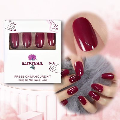 Medium Length Purple Red Press on Nails Glossy Oval False Nails Fake Fingernails Art Tips Set for Party Daily Office DIY