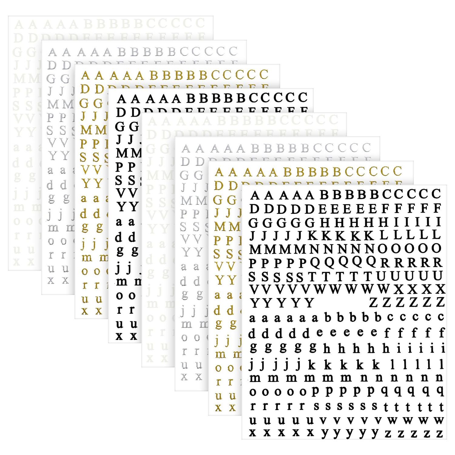 Letters Nail Art Stickers, 8 Sheets Glitter Self-Adhesive English Alphabet Decals Nail Art Design Decoration Accessories for DIY Finger Decorations Charms
