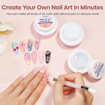 MIZHSE Solid Builder Gel for Nails: 4-in-1 3 Colors Hard Gel for Nails 3D Nail Art for Sculpting with Dual Forms Silicone Pen Soak Off U V LED Manicure Salon DIY Gift