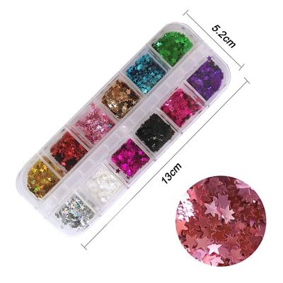 EBANKU Star Glitter Confetti, 24 Boxes Holographic Sequins 3D Laser Nail Art Flakes Colorful Nail Glitter Manicure Decals Nail Decoration