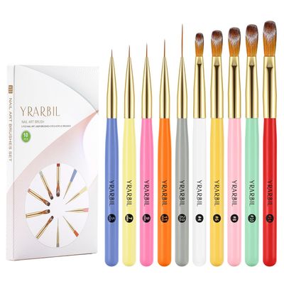 Yrarbil Nail Art Brushes, 5PCS Nail Liner Brushes and 5PCS Acrylic Nail Brushes Set for Gel Polish Painting Art Design, Thin Long Lines, 3D Carving, Nail Extensions and Acrylic Powder Application