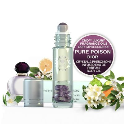 Luxury Fragrance Oil Infused with Pheromones - Roll On / Pure Poison Inspired / Natural Amethyst Crystal Rollerball / EDP Perfume Oil / Body Oil Roller / Gift for Women