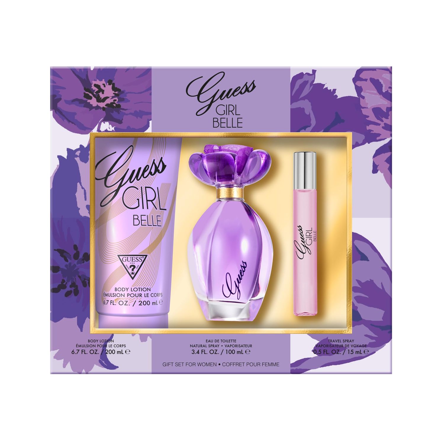 GUESS Girl Belle Eau de Toilette 3 Piece Gift Set - Perfume Spray 3.4 Fl. Oz., Travel Spray 0.5 Fl. Oz., &amp; Body Lotion 6.7 Fl. Oz