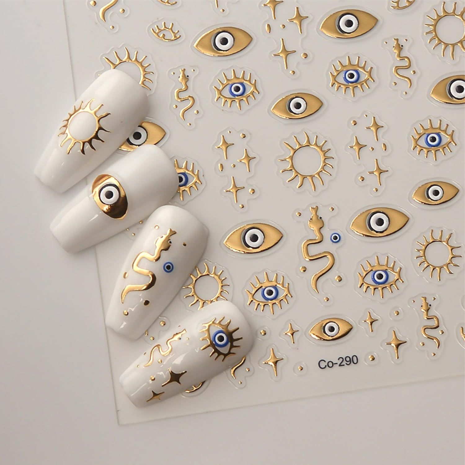 5D Embossed Gold Star Nail Stickers for Nail Art Evil Eyes Nail Art Stickers Decals for Acrylic Nails Self Adhesive Nail Decals Design Gold Nails Supplies for Women Girls