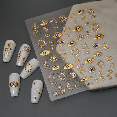 5D Embossed Gold Star Nail Stickers for Nail Art Evil Eyes Nail Art Stickers Decals for Acrylic Nails Self Adhesive Nail Decals Design Gold Nails Supplies for Women Girls