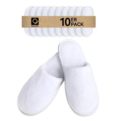 QatmMkt 10PCS Unisex Guest Disposable Slippers, SPA Cotton Slipper, Hotel Bath Slipper Disposable, Travel Bulk Guest House Slippers for Shoeless Home, Travel, Hotel or Commercial (White)