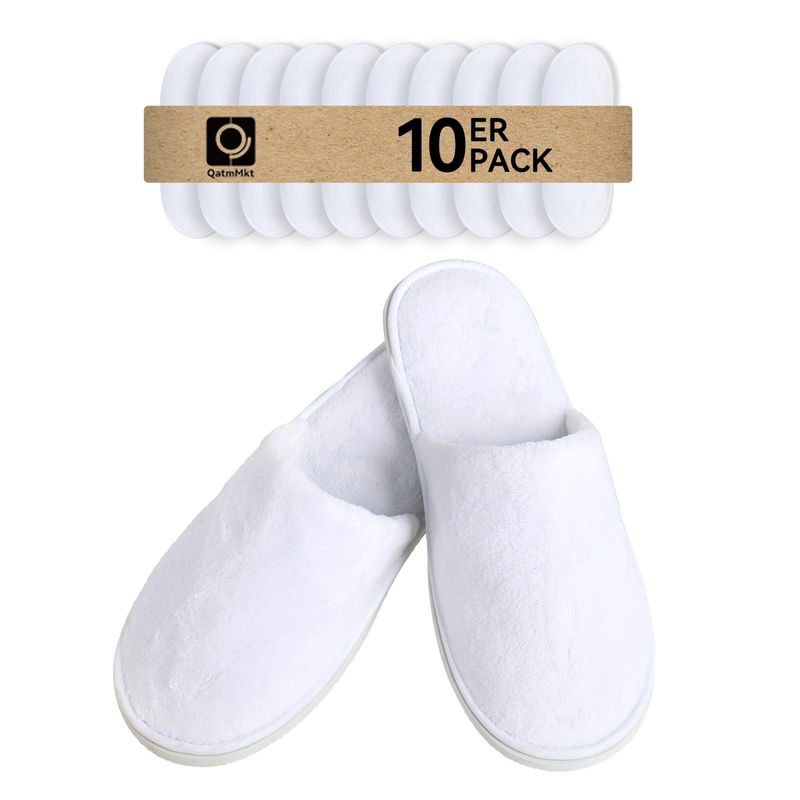 QatmMkt 10PCS Unisex Guest Disposable Slippers, SPA Cotton Slipper, Hotel Bath Slipper Disposable, Travel Bulk Guest House Slippers for Shoeless Home, Travel, Hotel or Commercial (White)