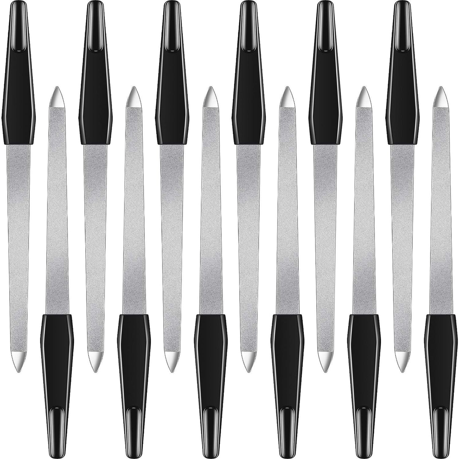 12 Pcs Metal Nail File 6.7 Inch Stainless Steel Nail File Double Sides with Anti Slip Handle Fingernails Toenails Manicure Tool for Woman and Men(Black)