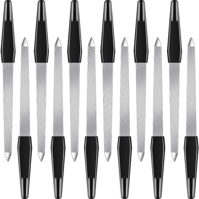 12 Pcs Metal Nail File 6.7 Inch Stainless Steel Nail File Double Sides with Anti Slip Handle Fingernails Toenails Manicure Tool for Woman and Men(Black)