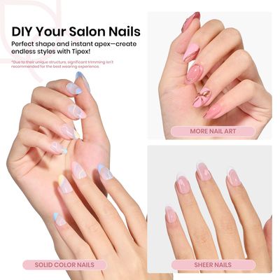 Beetles Tipex Instant Apex Nail Tips Short Oval, 512Pcs 16 Sizes Pre-Building &amp; Pre-Etched Gel Nail Tips Thicker Acrylic Nails Strong Full Cover False Nail Extension Press-on Nails for Flat Nails