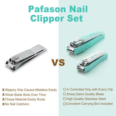 PAFASON Nail Clipper Set with Nail Catcher &amp; Nail File Super Sharp for Fingernail &amp; Toenail Clippers for Men &amp; Women