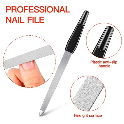 12 Pcs Metal Nail File 6.7 Inch Stainless Steel Nail File Double Sides with Anti Slip Handle Fingernails Toenails Manicure Tool for Woman and Men(Black)
