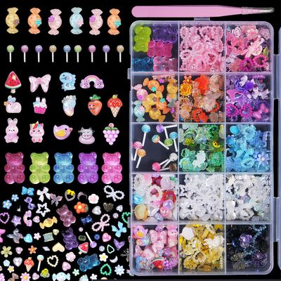 Assorted Acrylic 3D Nail Charms - Multi Color Flower Bows, Butterflies, Hearts, Pearls, Bears, Candy - Cute Nail Art DIY Crafts Accessories
