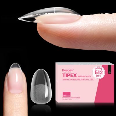 Beetles Tipex Instant Apex Nail Tips Short Oval, 512Pcs 16 Sizes Pre-Building &amp; Pre-Etched Gel Nail Tips Thicker Acrylic Nails Strong Full Cover False Nail Extension Press-on Nails for Flat Nails