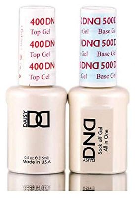 Daisy DND 400 Top Gel &amp; 500 Base Gel DUO SET, Soak off Gel All In One Base &amp; Top Coat KIT for Nails (with bonus side Glitter) Made in USA (400 TOP &amp; 500 BASE DUO PACK)