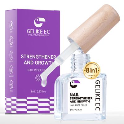 Gelike EC Ridge Filler Nail Strengthener: Extra Strong Nail Hardener for Damaged Nails &amp; Growth Treatment for splitting nails - Organic, Vegan, Cruelty Free for Daily Home Salon